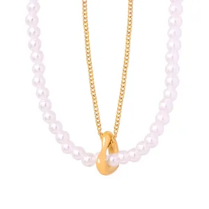 Creative Stacked Double Layered Heart Pendant Pearl Necklace