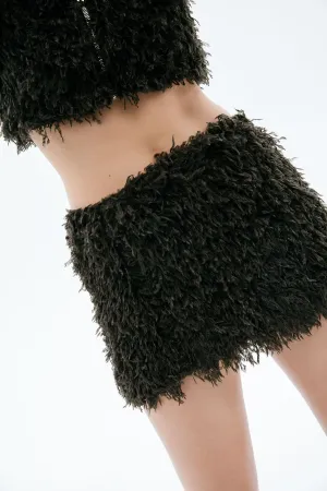 Dark Green Faux Fur Mini Skirt