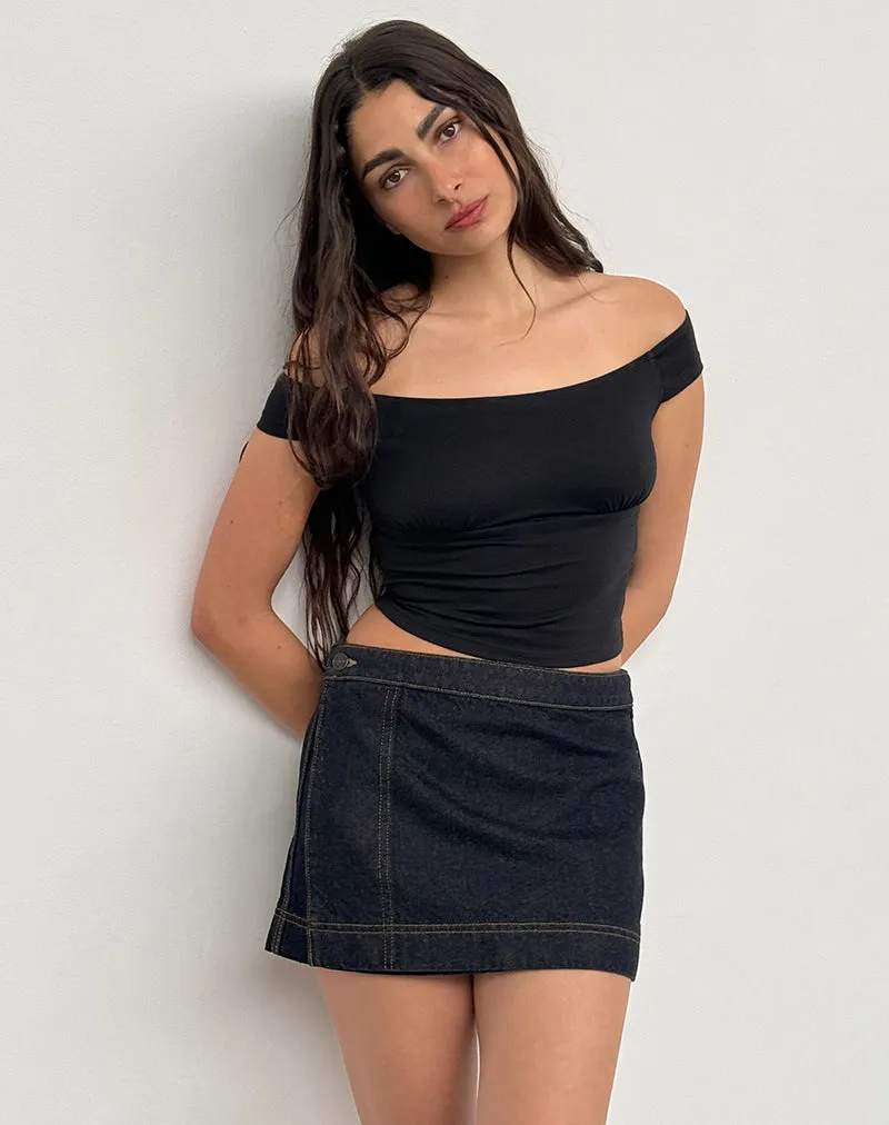 Denim Mini Wrap Skirt in Indigo