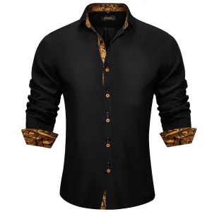 DiBanGu Dress Shirt Black Solid Long Sleeve Splicing Casual Mens Shirt