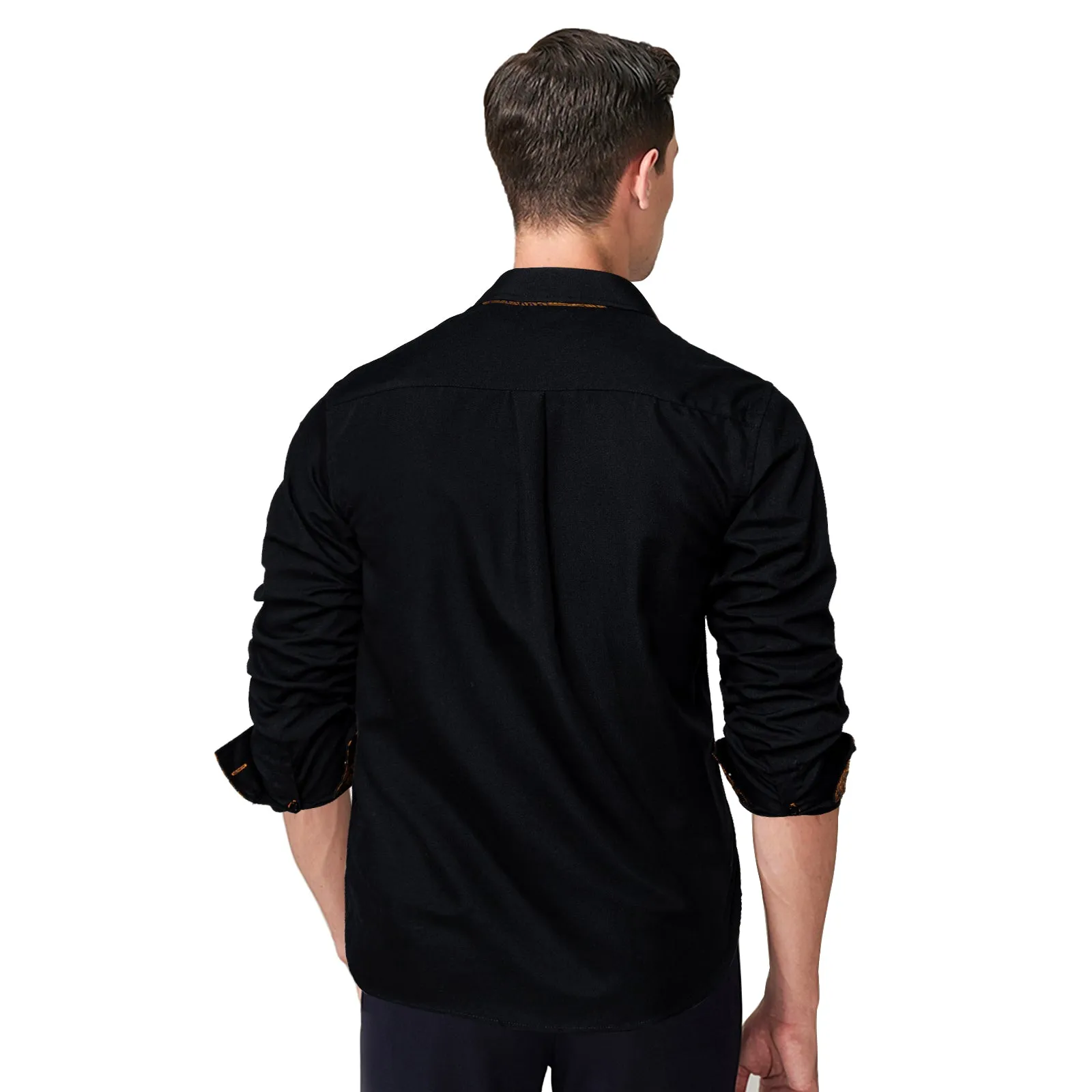 DiBanGu Dress Shirt Black Solid Long Sleeve Splicing Casual Mens Shirt