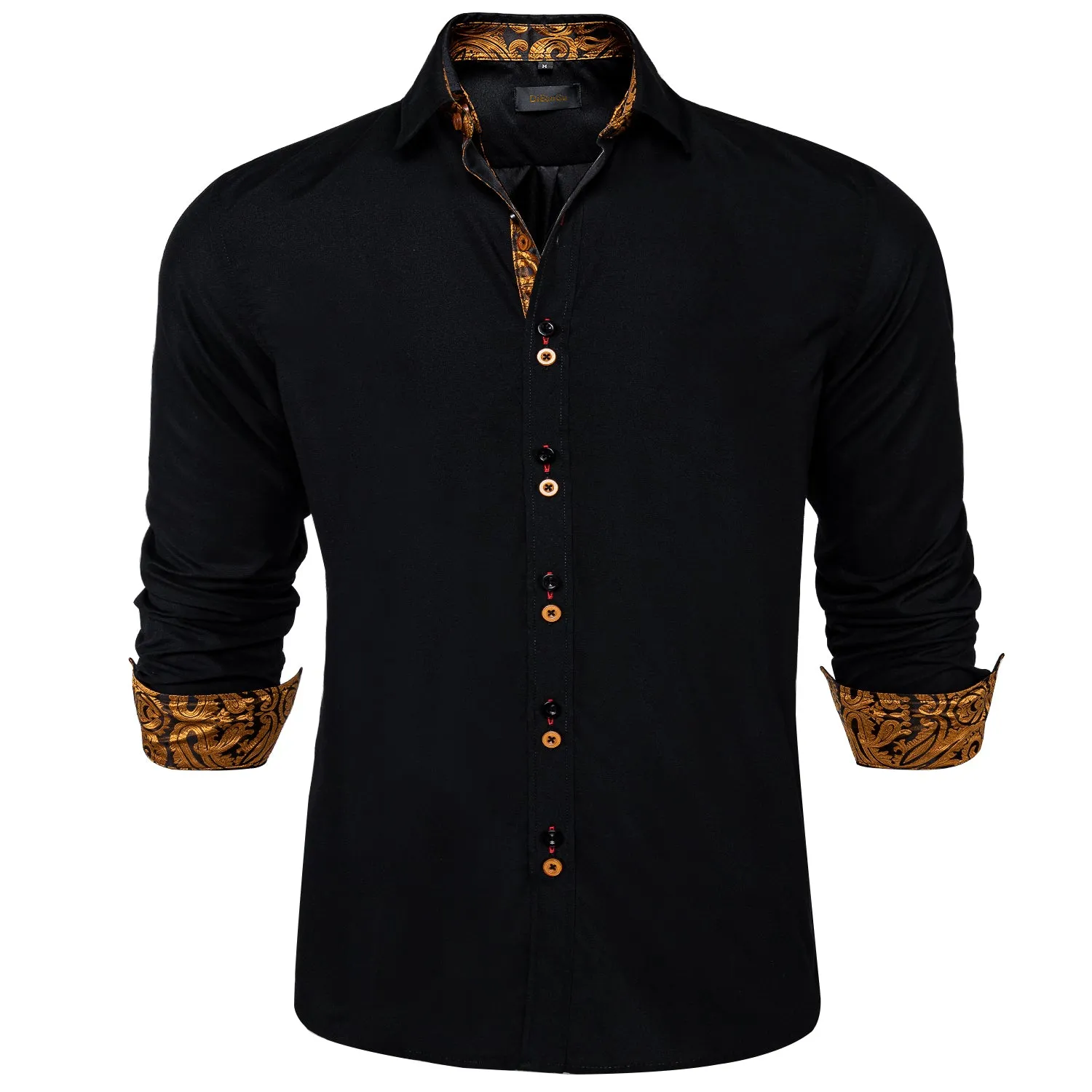 DiBanGu Dress Shirt Black Solid Long Sleeve Splicing Casual Mens Shirt