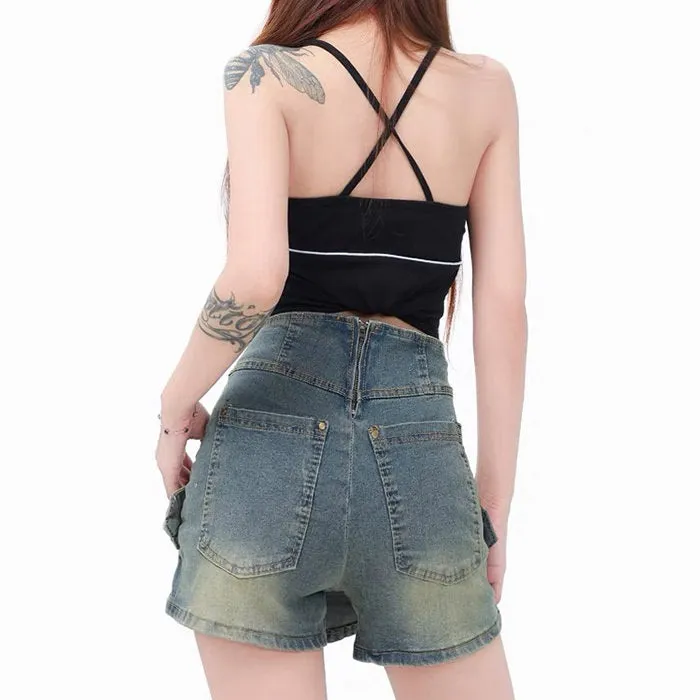 Double Buckle Denim Mini Skirt