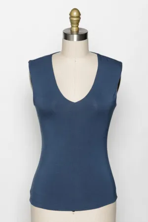 Double Layer Knit Rib Top - Urban Blue