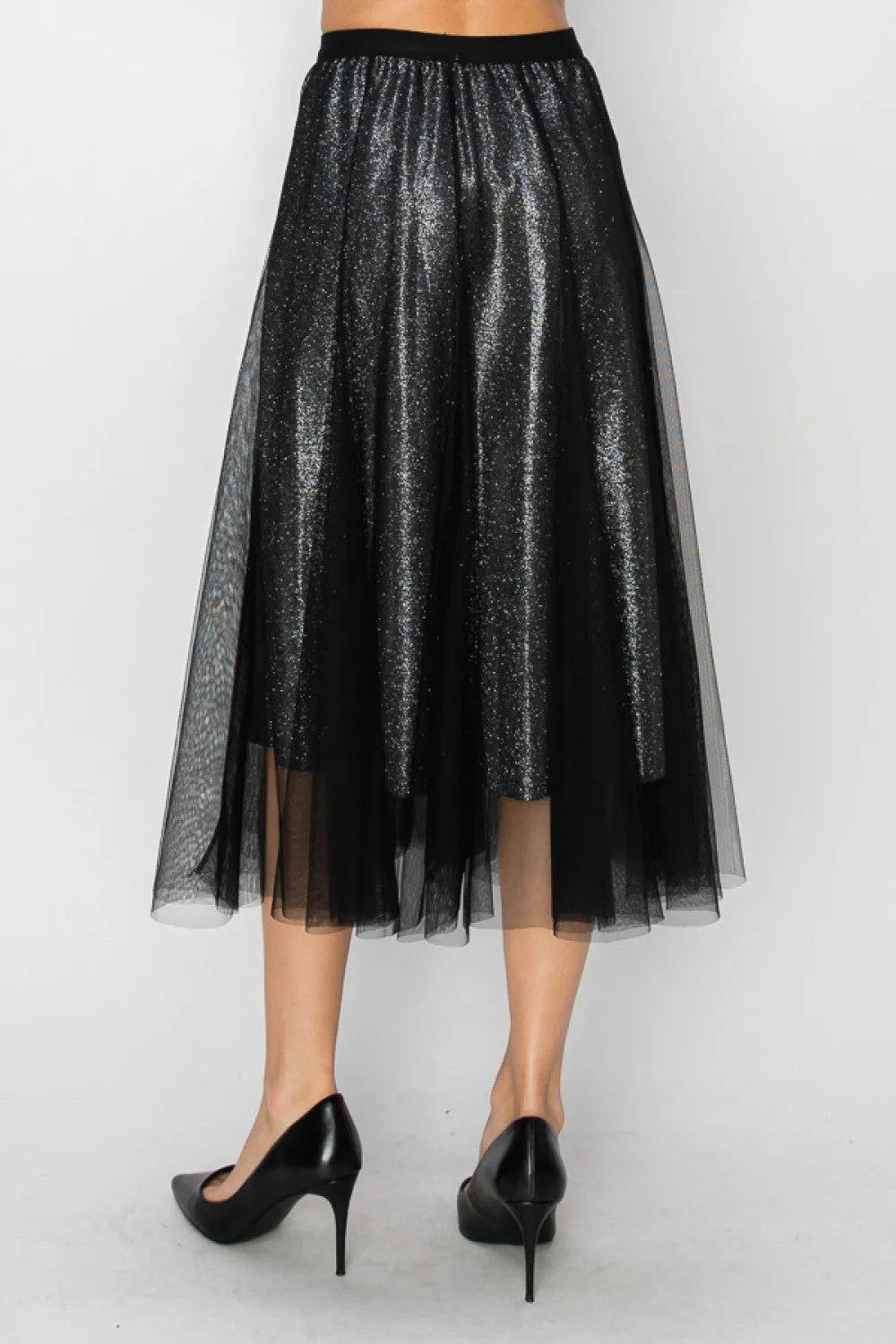 Double-Layer Mesh Sparkly Skirt