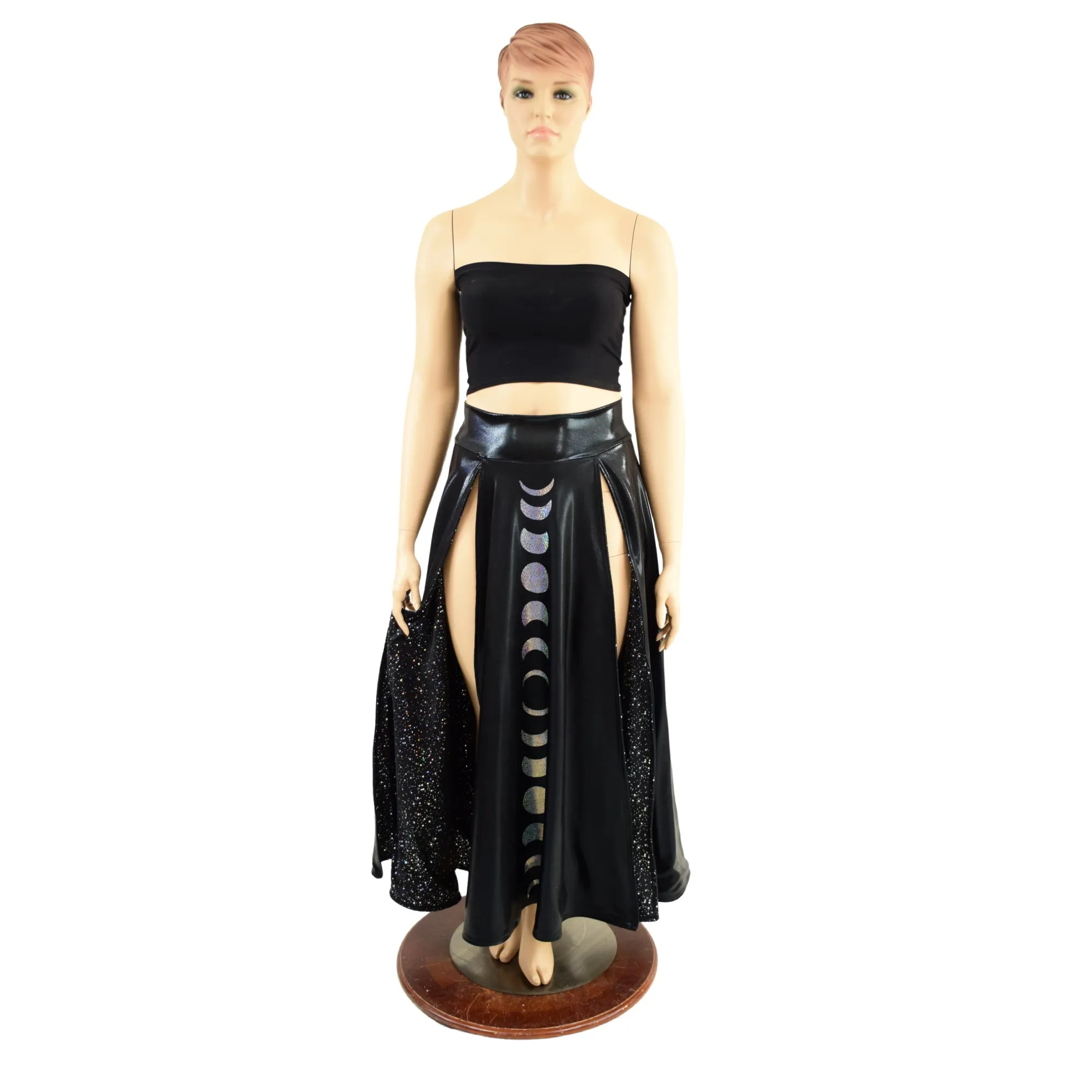 Double Split Skirt with Moon Phases and Star Noir Lining