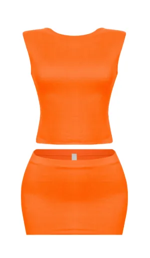 Dulce Open Back Mini Skirt Set (Neon Orange)