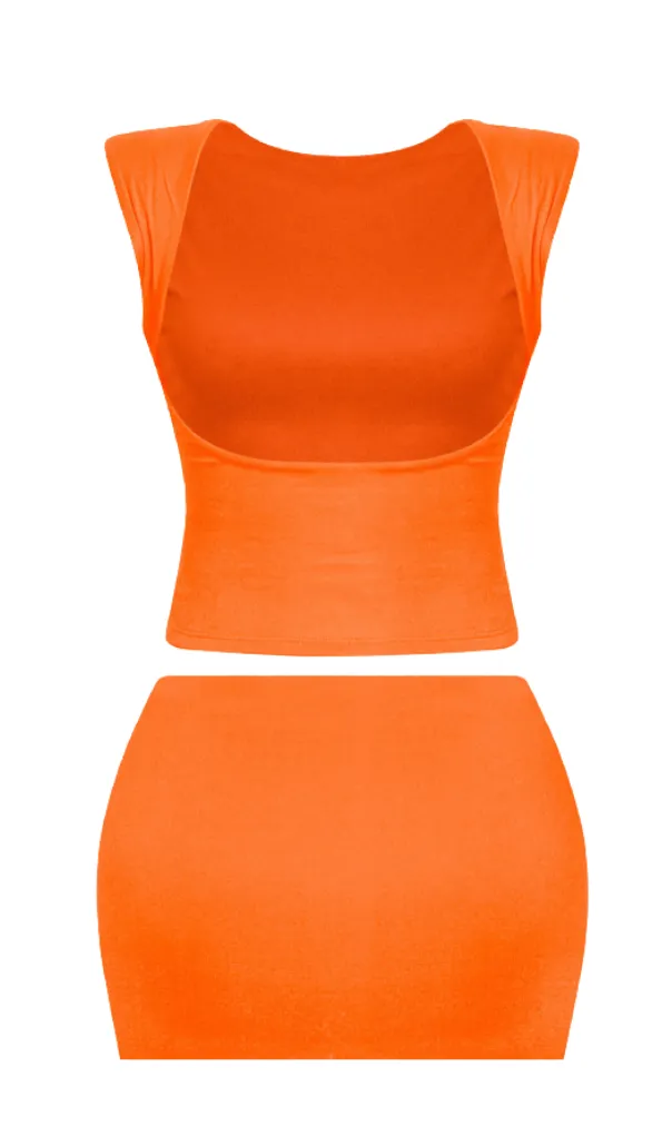 Dulce Open Back Mini Skirt Set (Neon Orange)