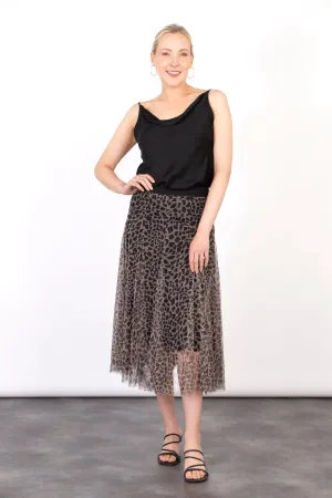 Eden Tulle Swing Skirt in Neutral, Leopard