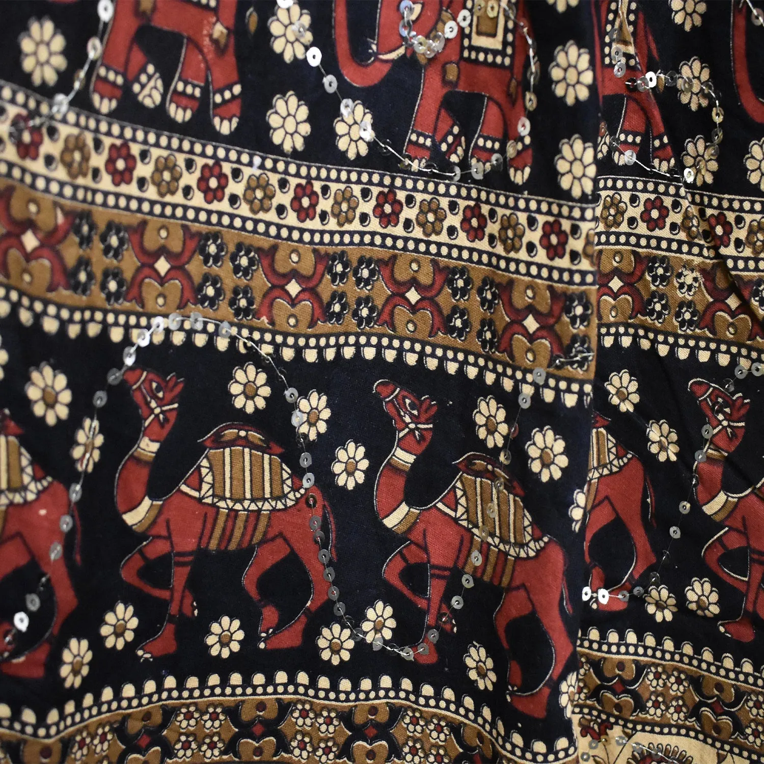 Elephant Pattern Brown Long Cotton Skirt