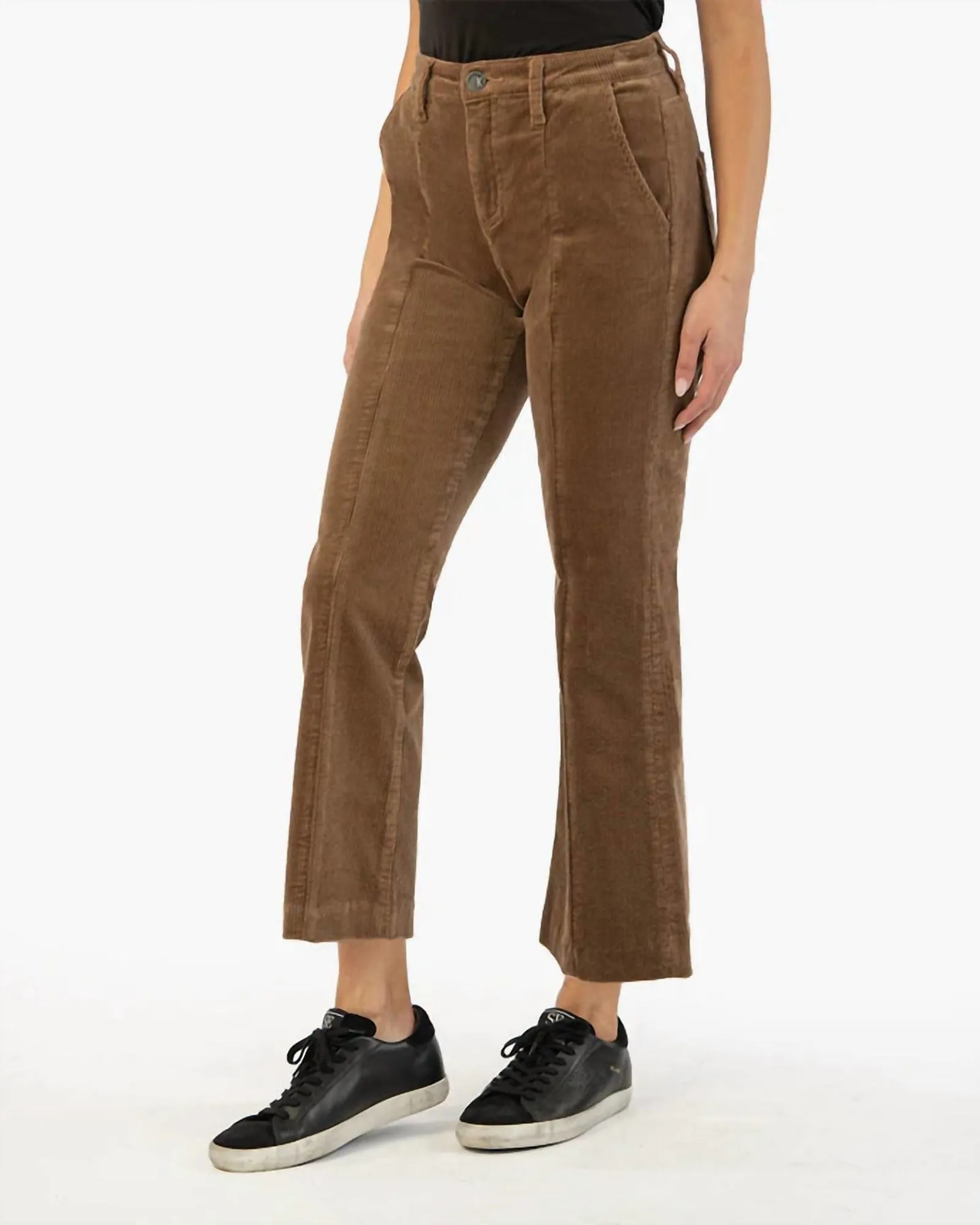 Etta Corduroy High Rise Crop Flare Pants in Chestnut | Chestnut