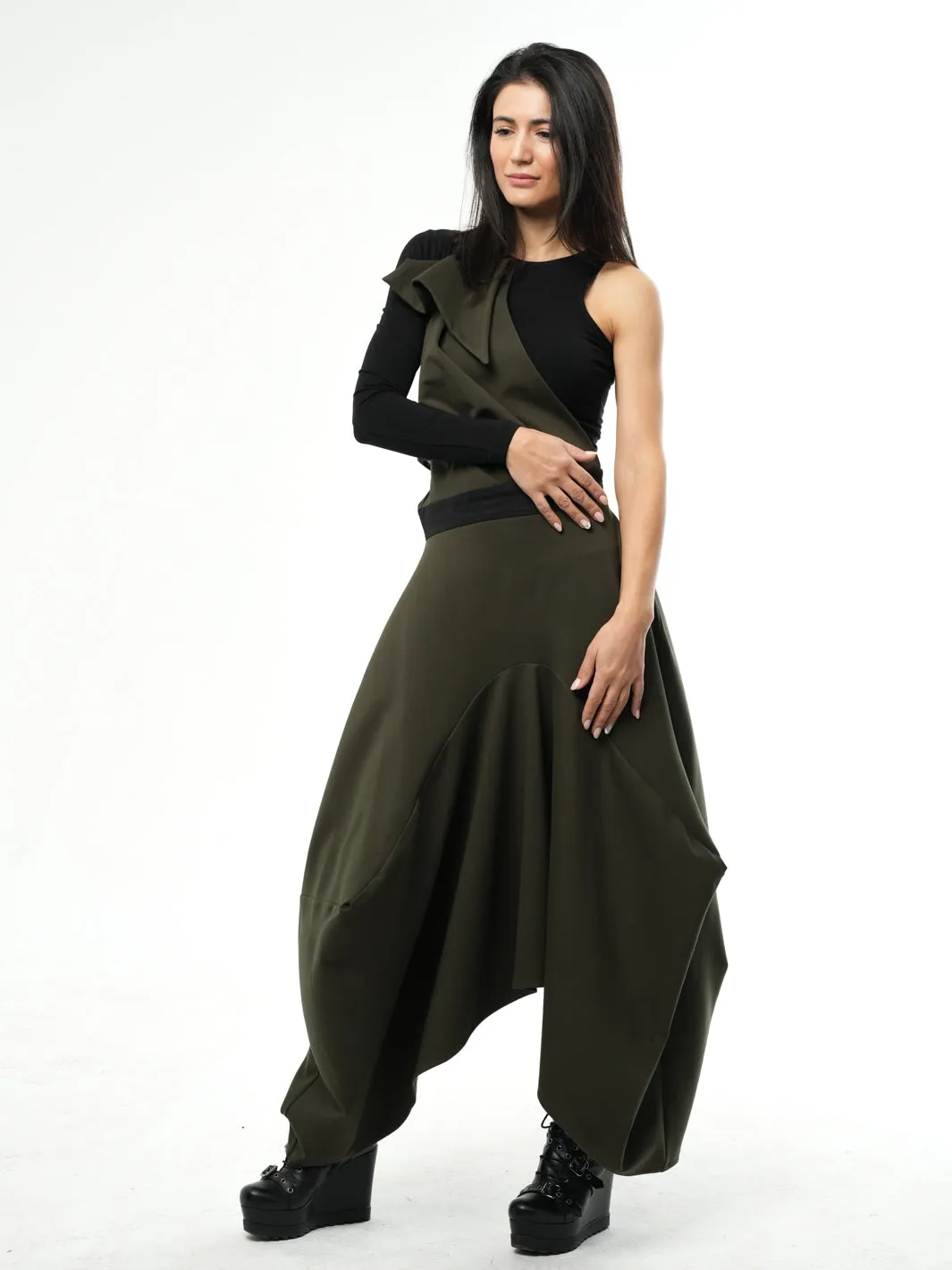 Extravagant Pinafore Skirt In Khaki