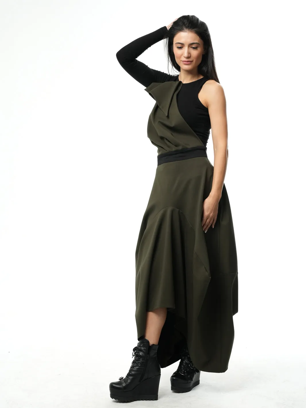 Extravagant Pinafore Skirt In Khaki