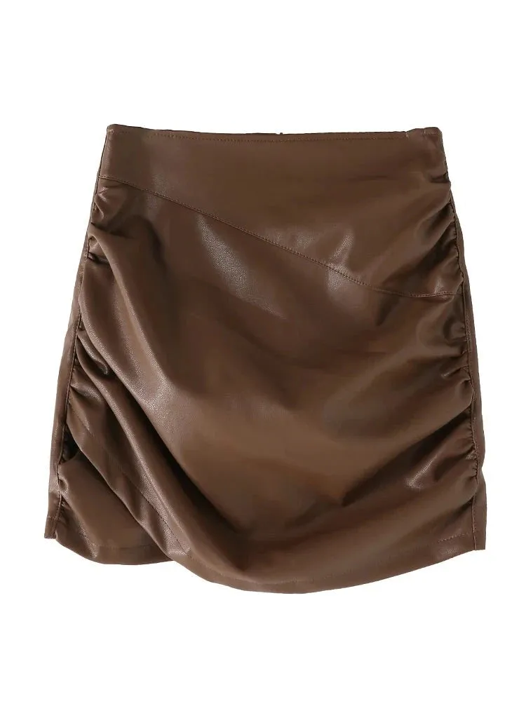 Faux Leather PU Skirt Female Skinny High Waist Women's Skirts New Shirring A-line Sexy Lady White Black Pink Saias S-XL