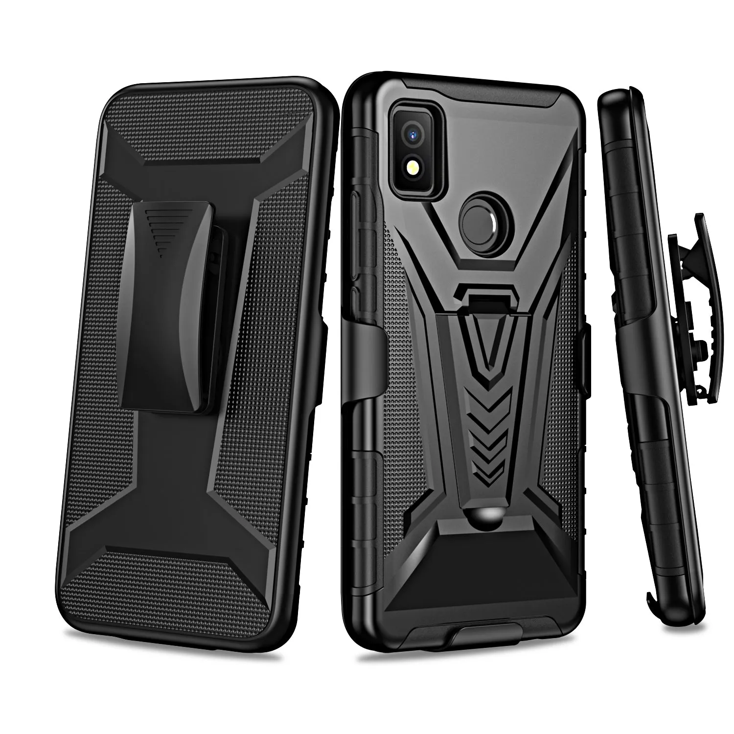 For Cricket Icon 4 Case with Tempered Glass Screen Protector Heavy Duty Protective Phone Case,Built-in Kickstand Rugged Shockproof Protective Phone Case - Black