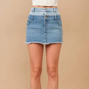 Frayed Hem Stretch Denim Mini Skirt