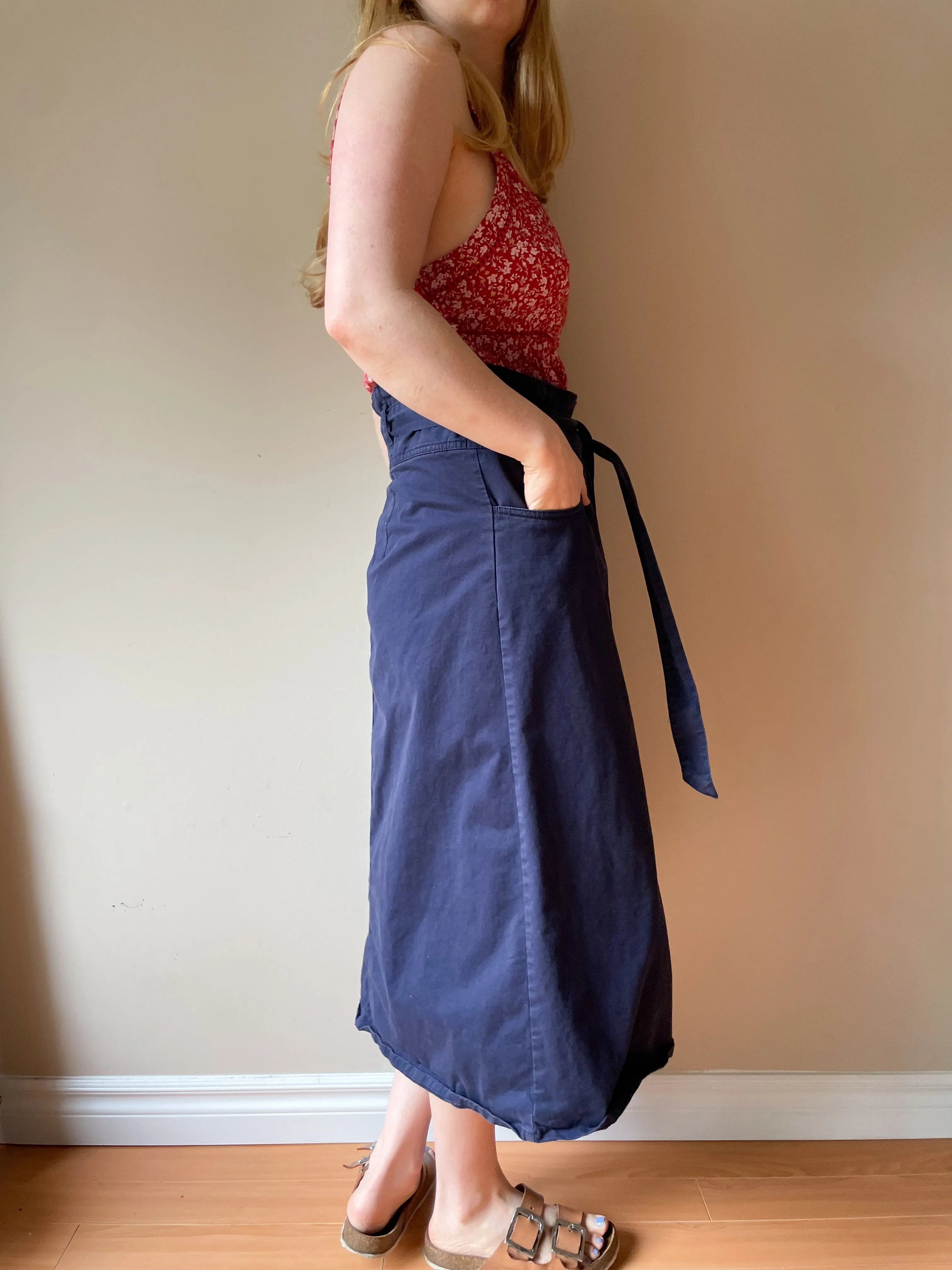 GAP Navy Cotton A-Line Midi Skirt - Size 8