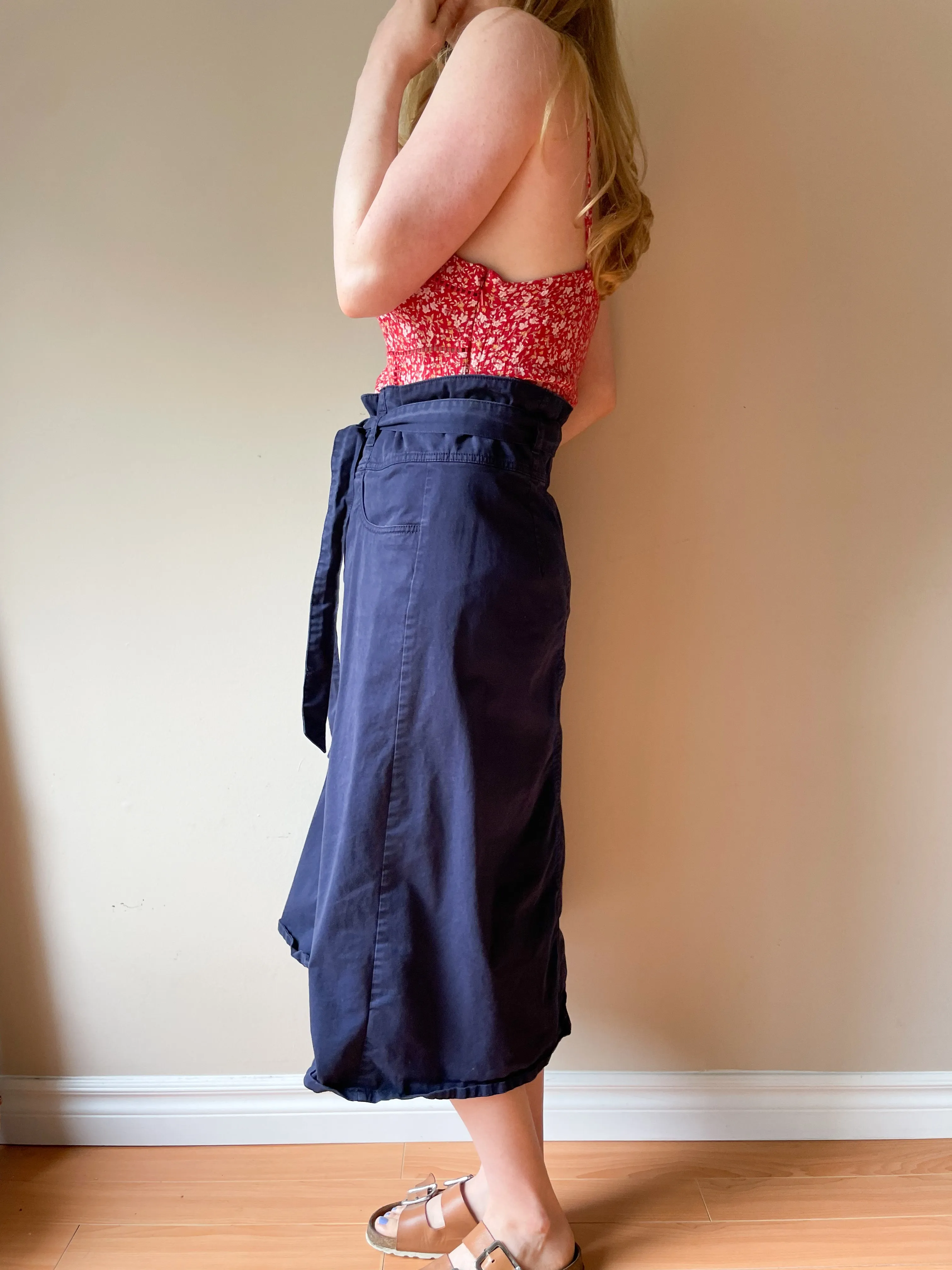 GAP Navy Cotton A-Line Midi Skirt - Size 8