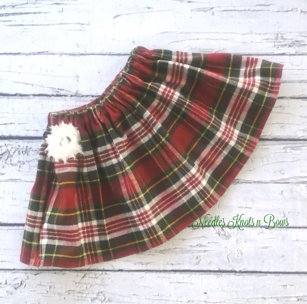 Girls Christmas Tartan Plaid Skirt, NB - Size 8