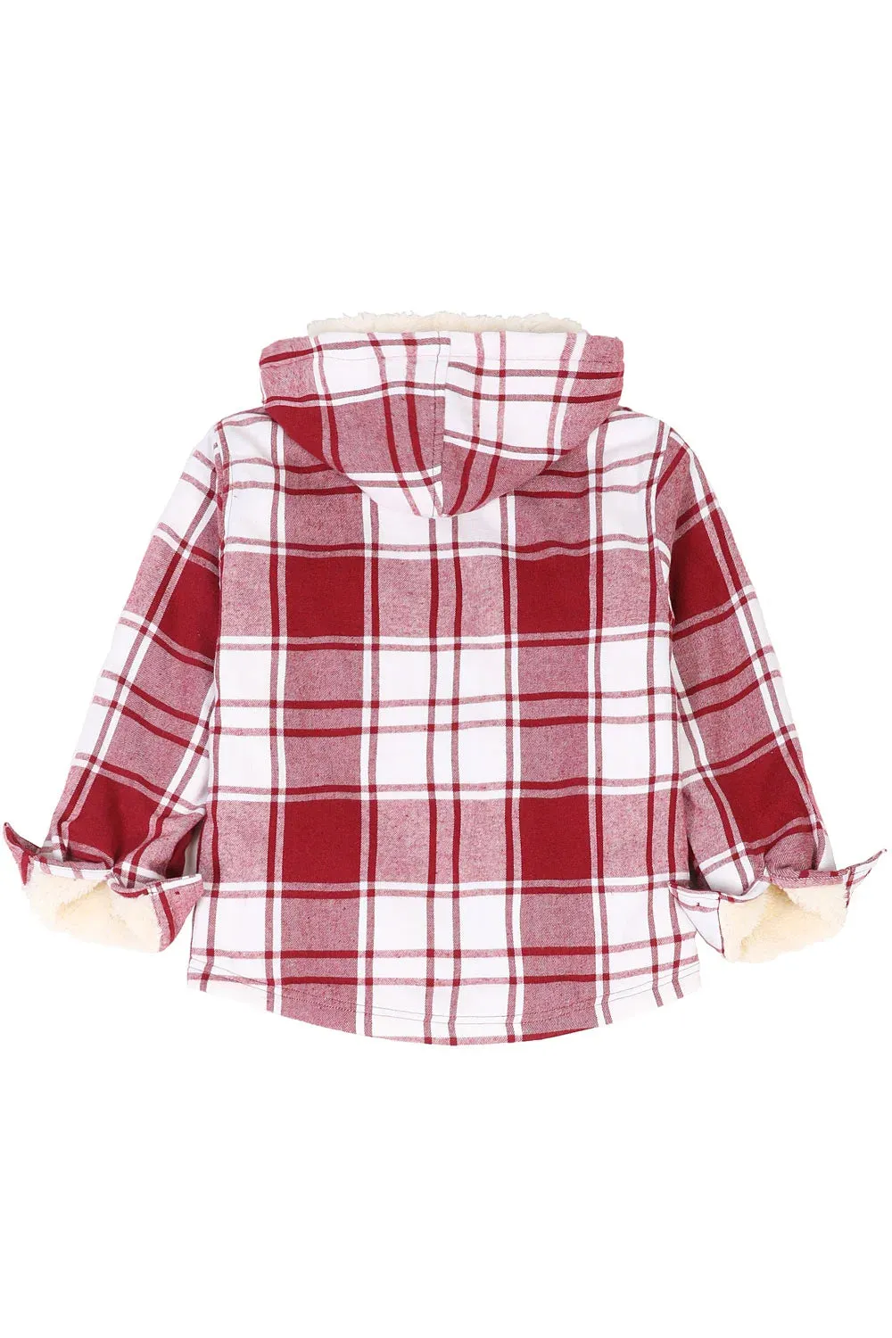 Girls Hooded Plaid Flannel Shirt Jacket,Sherpa Lined