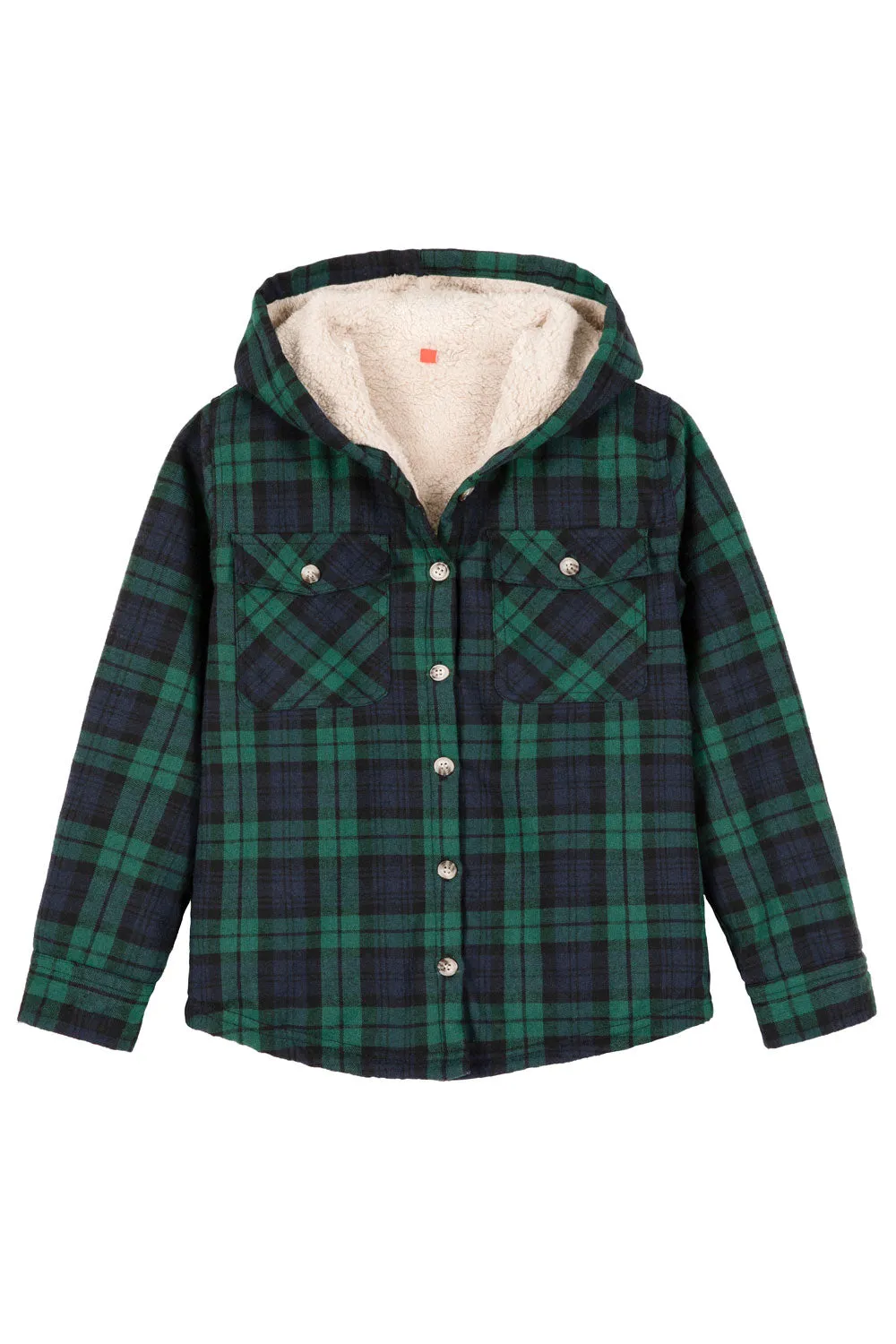 Girls Hooded Plaid Flannel Shirt Jacket,Sherpa Lined