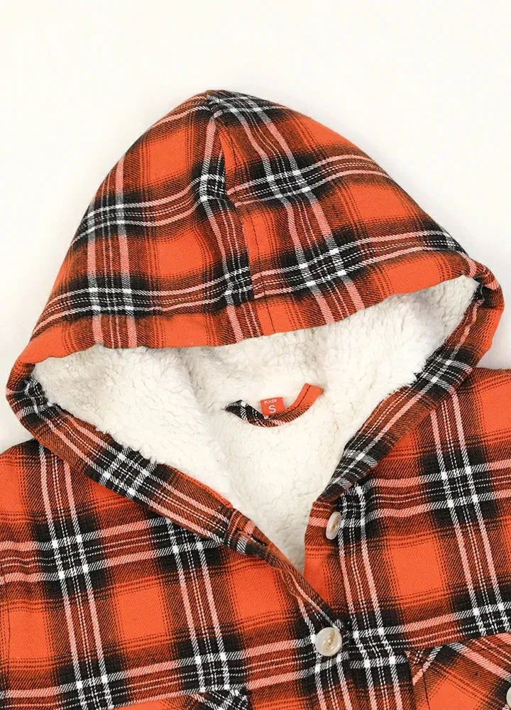 Girls Hooded Plaid Flannel Shirt Jacket,Sherpa Lined