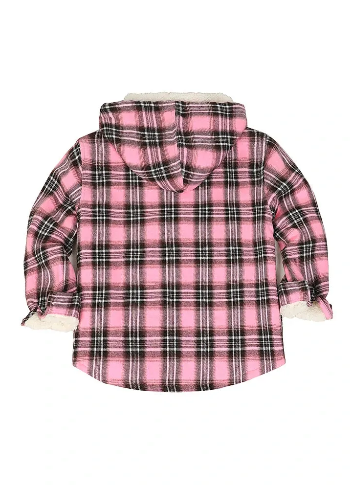 Girls Hooded Plaid Flannel Shirt Jacket,Sherpa Lined