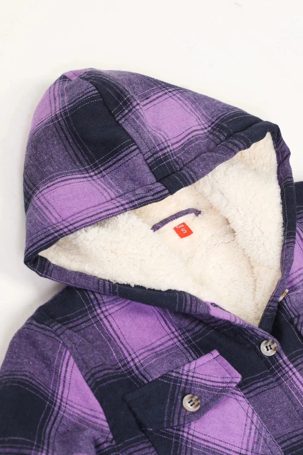 Girls Hooded Plaid Flannel Shirt Jacket,Sherpa Lined