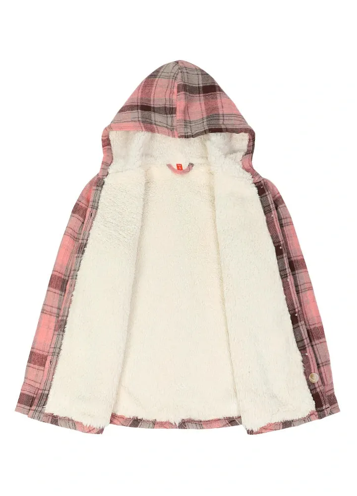 Girls Hooded Plaid Flannel Shirt Jacket,Sherpa Lined