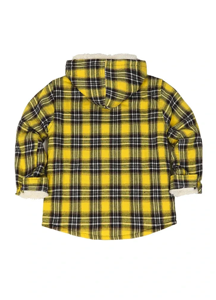 Girls Hooded Plaid Flannel Shirt Jacket,Sherpa Lined