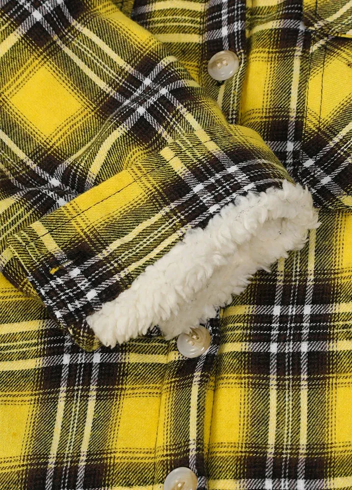 Girls Hooded Plaid Flannel Shirt Jacket,Sherpa Lined