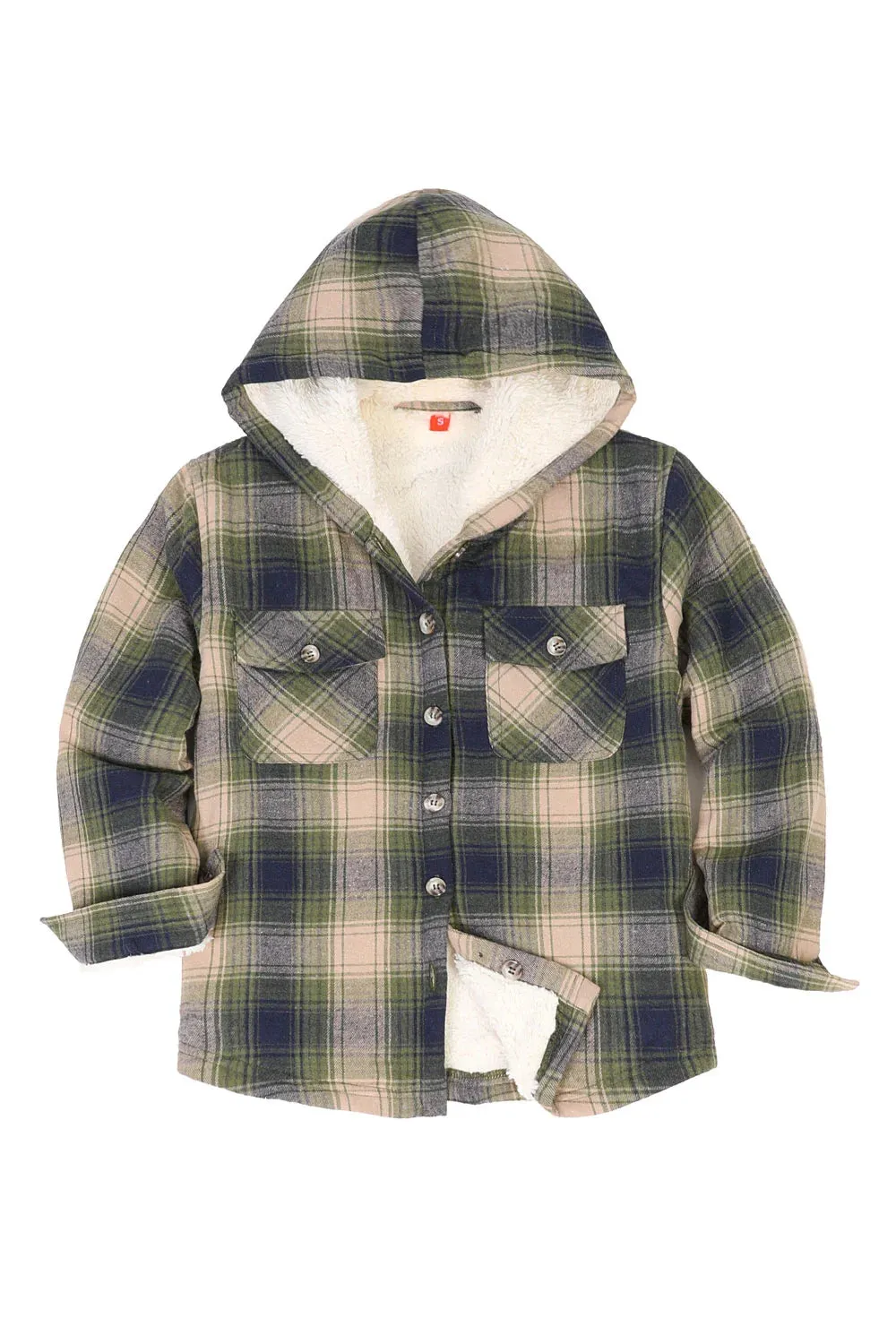 Girls Hooded Plaid Flannel Shirt Jacket,Sherpa Lined