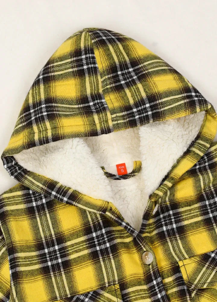 Girls Hooded Plaid Flannel Shirt Jacket,Sherpa Lined