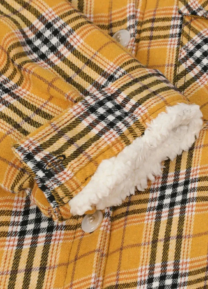 Girls Hooded Plaid Flannel Shirt Jacket,Sherpa Lined