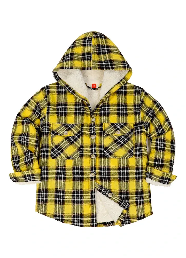 Girls Hooded Plaid Flannel Shirt Jacket,Sherpa Lined