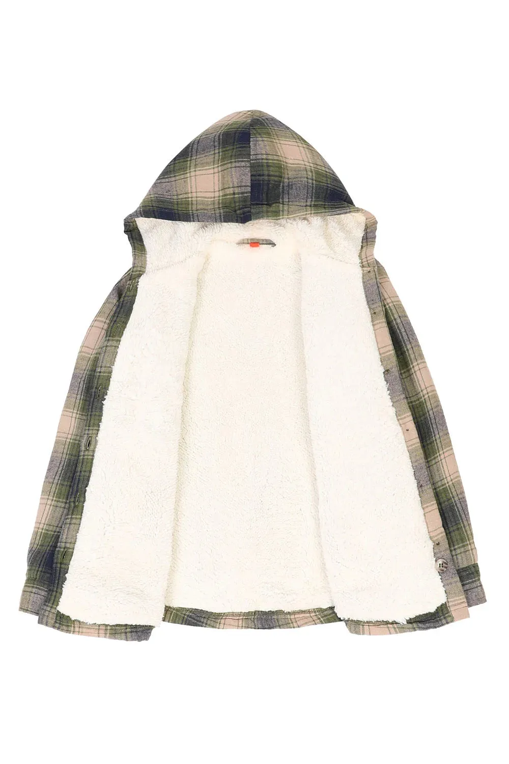 Girls Hooded Plaid Flannel Shirt Jacket,Sherpa Lined