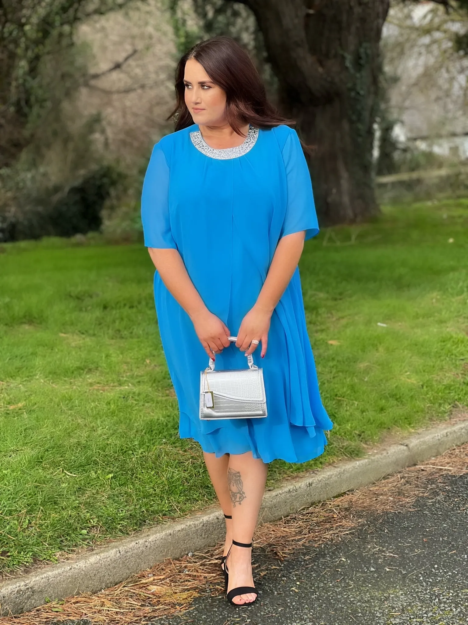 Godske Dress with Diamante Collar in Blue