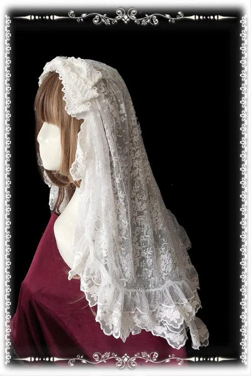 Gothic Black/White Lolita Veil Elbow Length Mesh 2 Layer Veil by Infanta