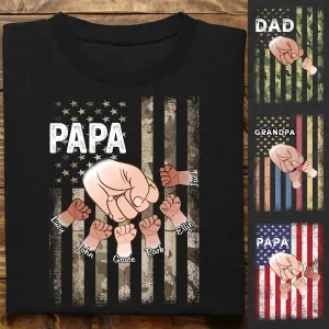 Grandpa / Dad - Papa Grandkids Hands Flag - Personalized T-shirt