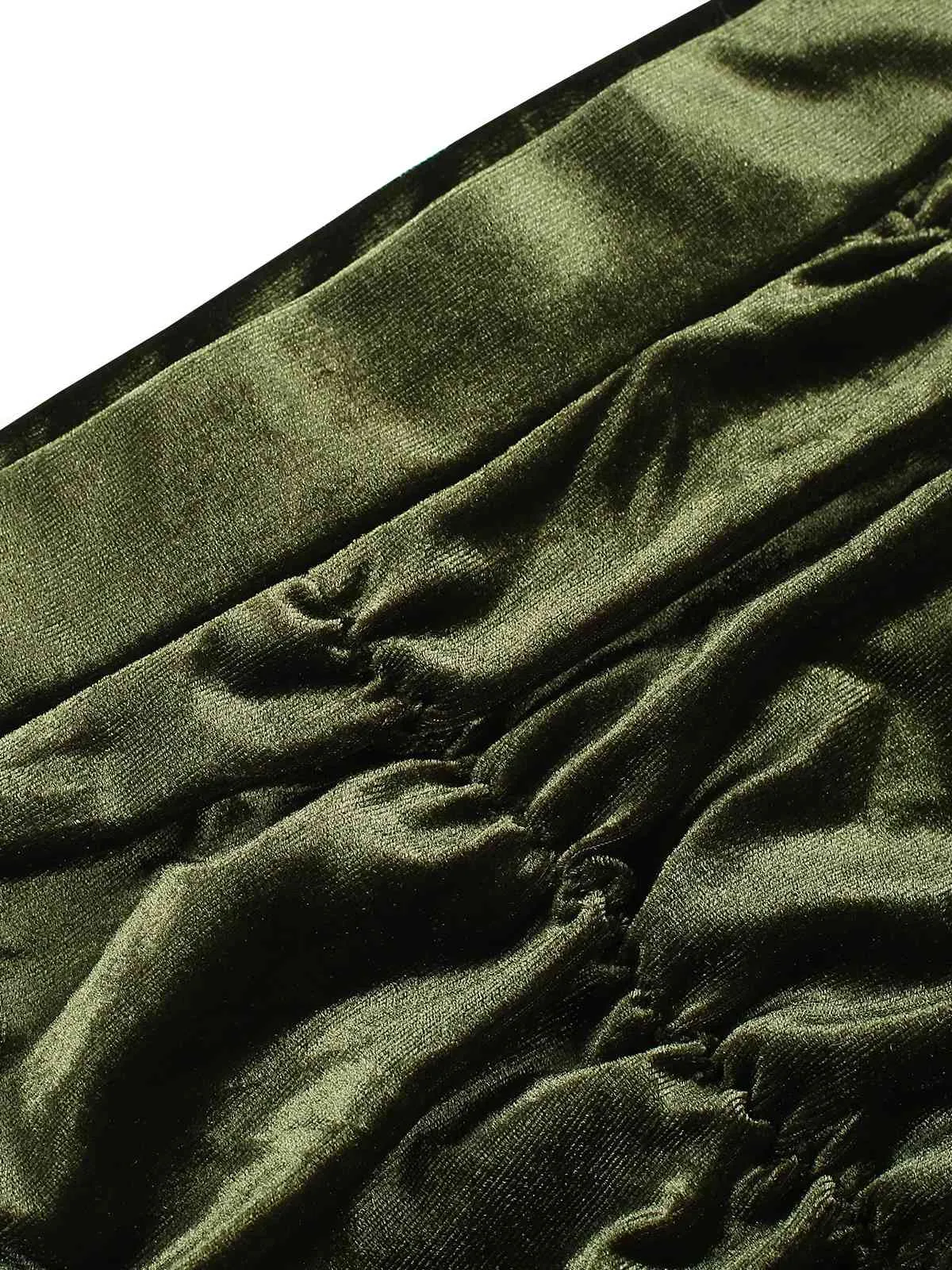 Green 1960s Solid Wrinkles Velvet Skirt