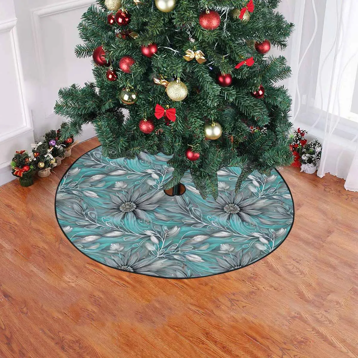 Green Elegant Floral 50  Christmas Tree Skirt