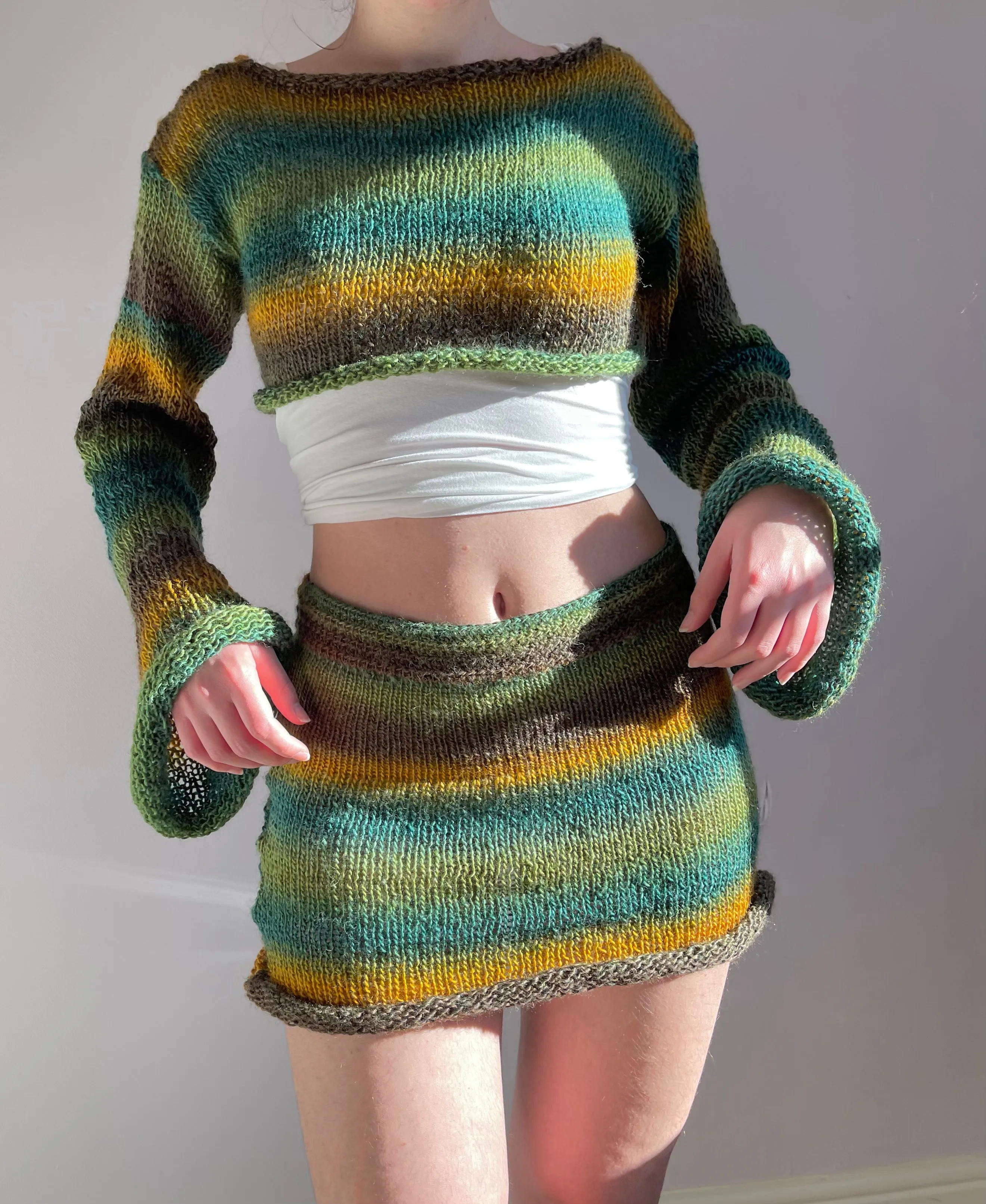 Handmade knitted ombré mini skirt - Forest colourway