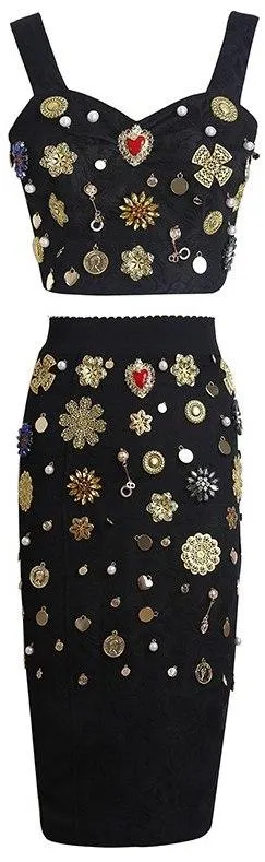 Heavily Embellished Top and Skirt Set