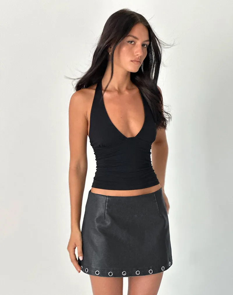 Hedda Mini Skirt in Distressed PU Black