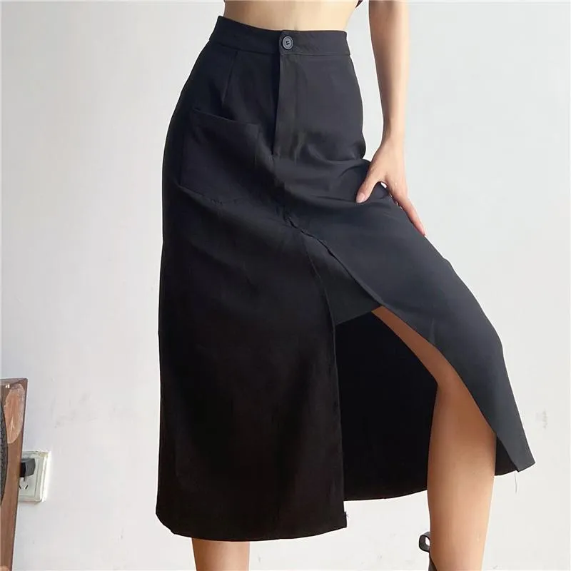 High Waist Black Long Skirt SD01939