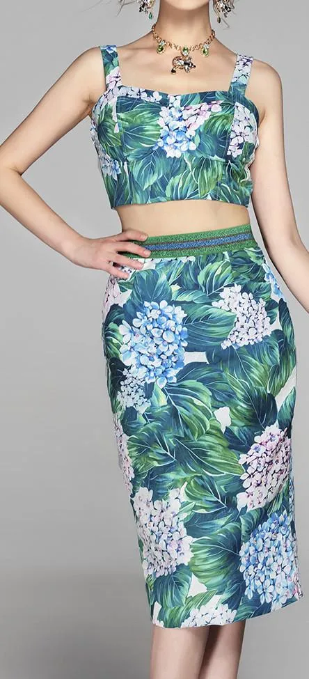 Hydrangea Print Crop Top and Skirt Set