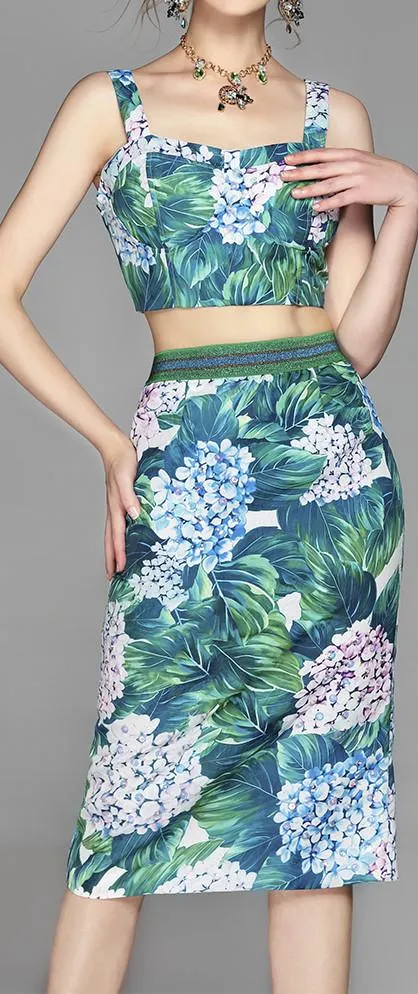 Hydrangea Print Crop Top and Skirt Set