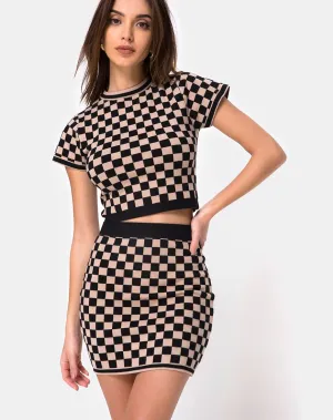 Immie Mini Skirt in Checkerboard Tan