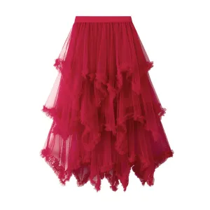 Irregular Mesh Cake Skirt Mid-length High Waist Fluffy Fairy Skirt 749