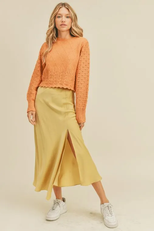 Isla Satin Side Slit Bias Cut Midi Skirt - Key Lime